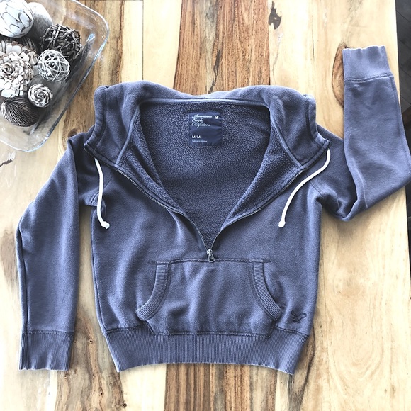 💥FINAL PRICE DROP💥 American Eagle -MED- 3/4 Zip Up Hoody in chocolate brown - Picture 1 of 12